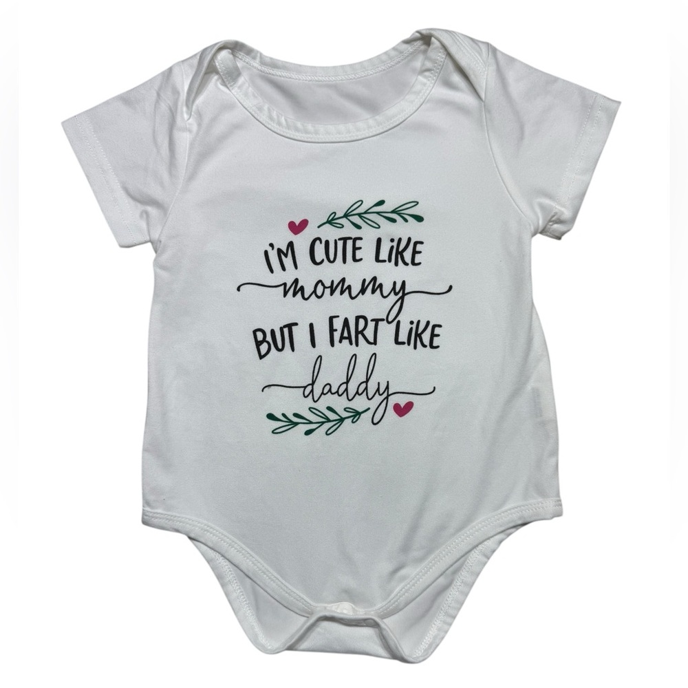 White Baby Onesie with Fun Print | 9-12M